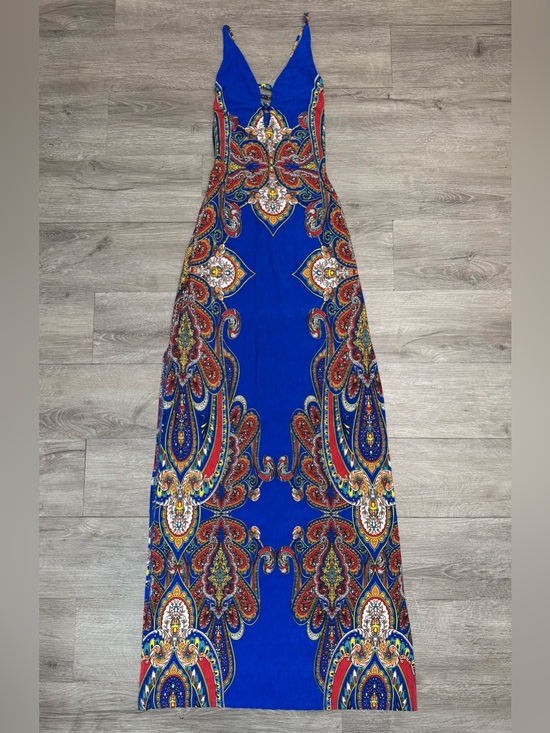 Fashion Nova Dresses & Skirts - Blue Paisley Maxi Dress Open Back Criss Cross Side Slits Small